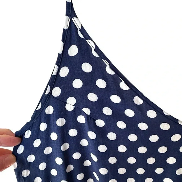 NWT | SLEEVELESS MAXI V-NECK SLIP DRESS NAVY BLUE WHITE POLKA DOT | SIZE: 14 - Picture 3 of 9